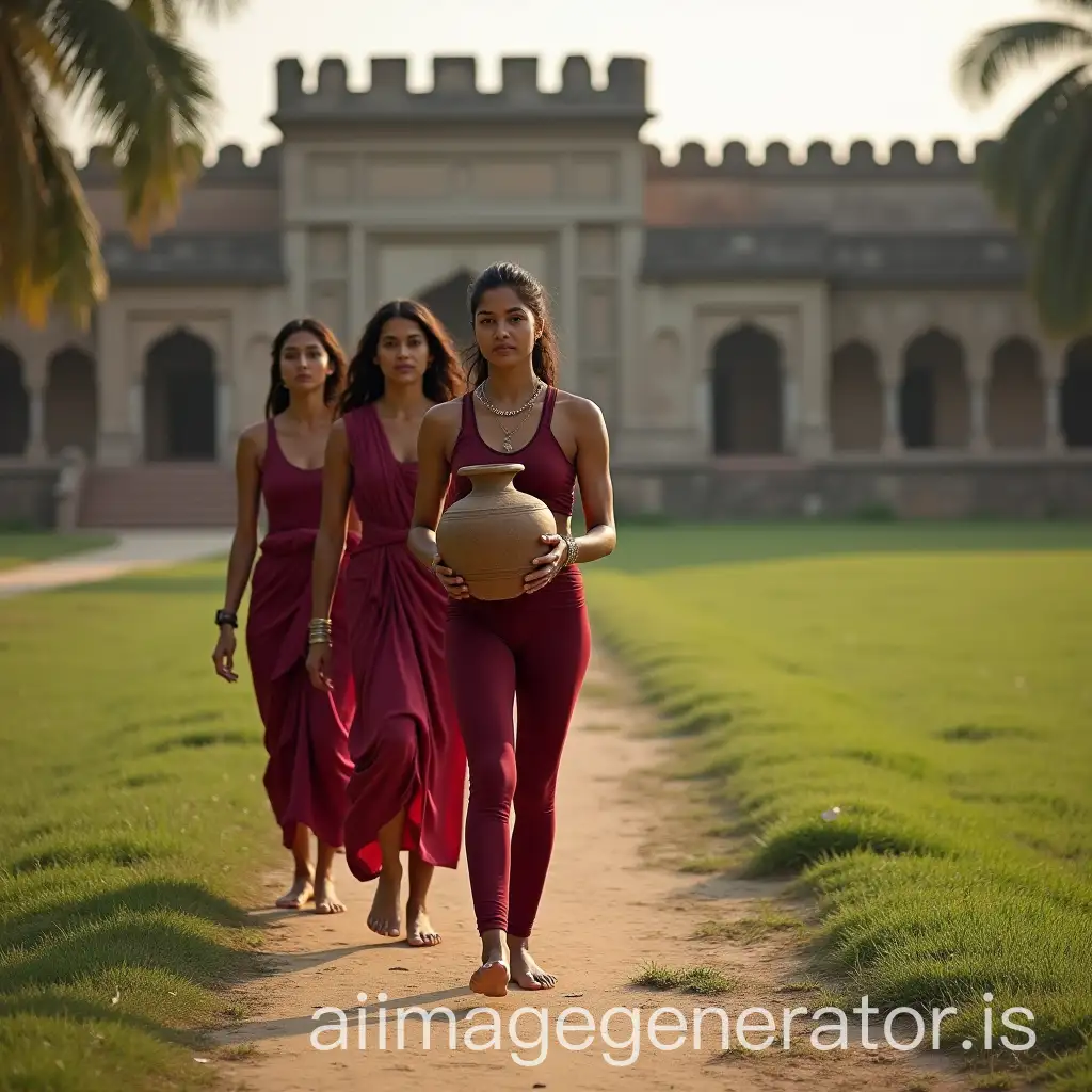 Ancient-South-Indian-Women-Walking-with-Pots-Near-Stone-Palace