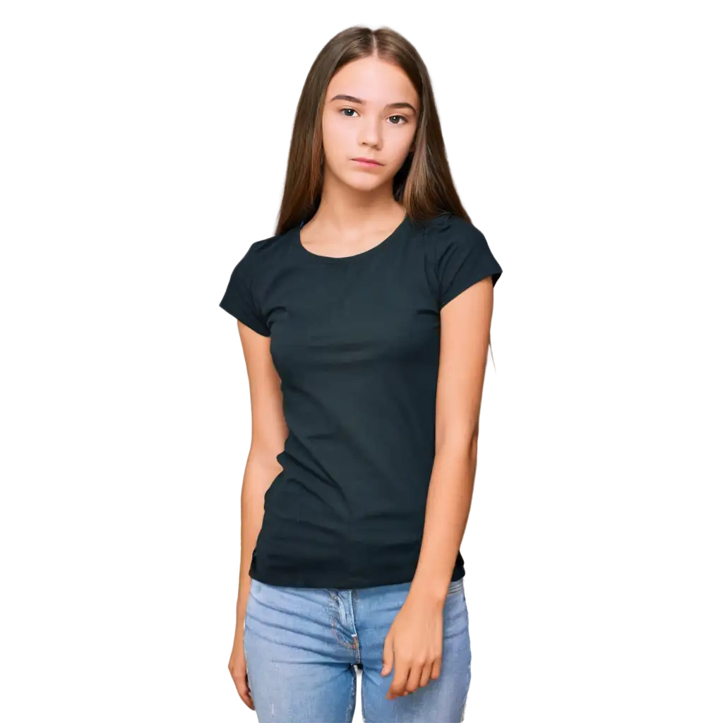 Teenage-Girl-in-Black-TShirt-on-Red-Background-PNG-Image-for-HighQuality-Graphic-Use