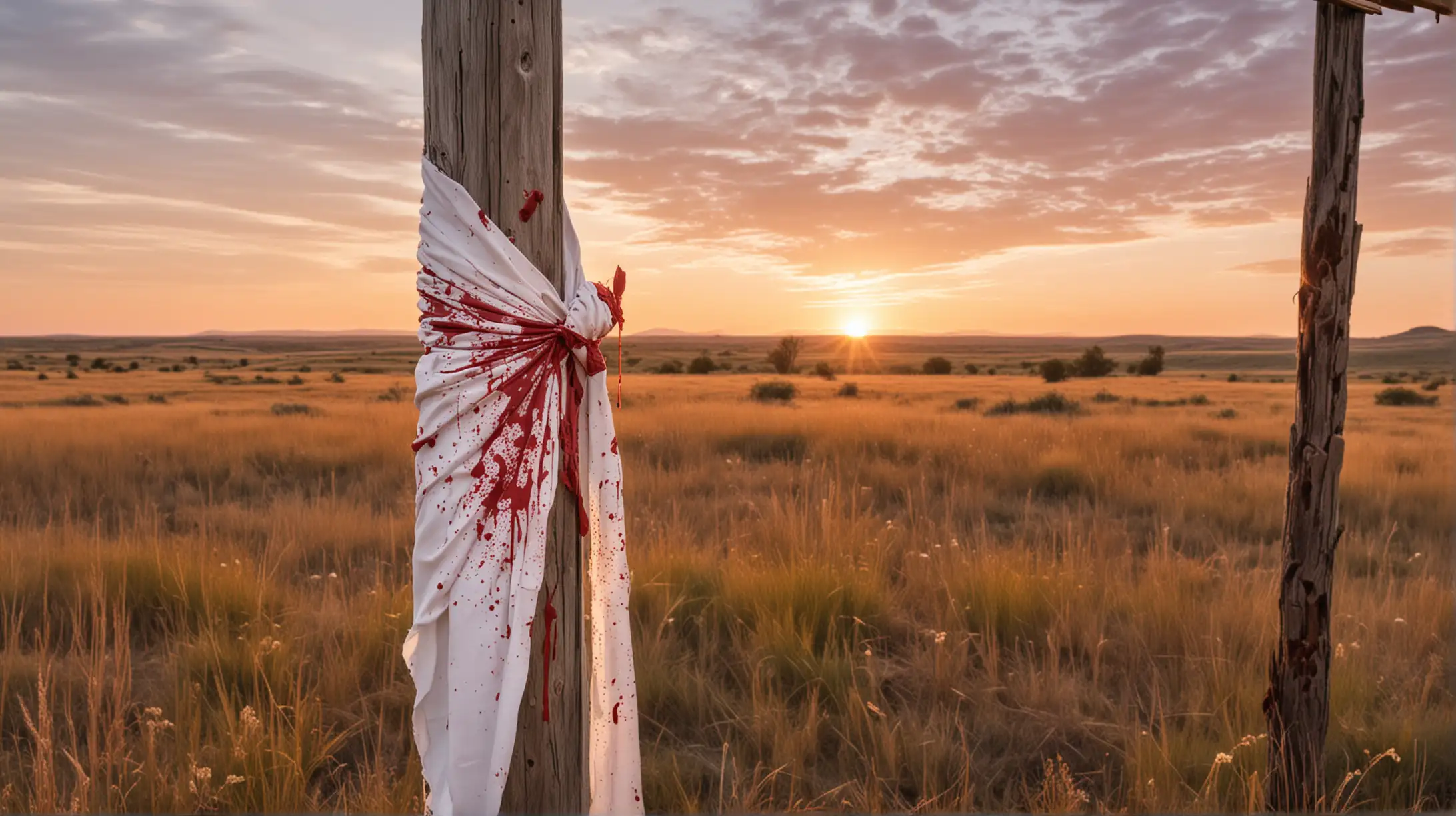 BloodStained Sash on Prairie Post at Sunset