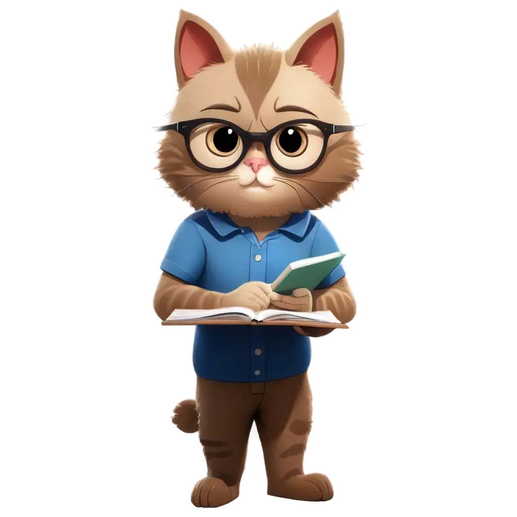 Cartoon-Cat-Studying-Homework-at-Night-HighQuality-PNG-Image