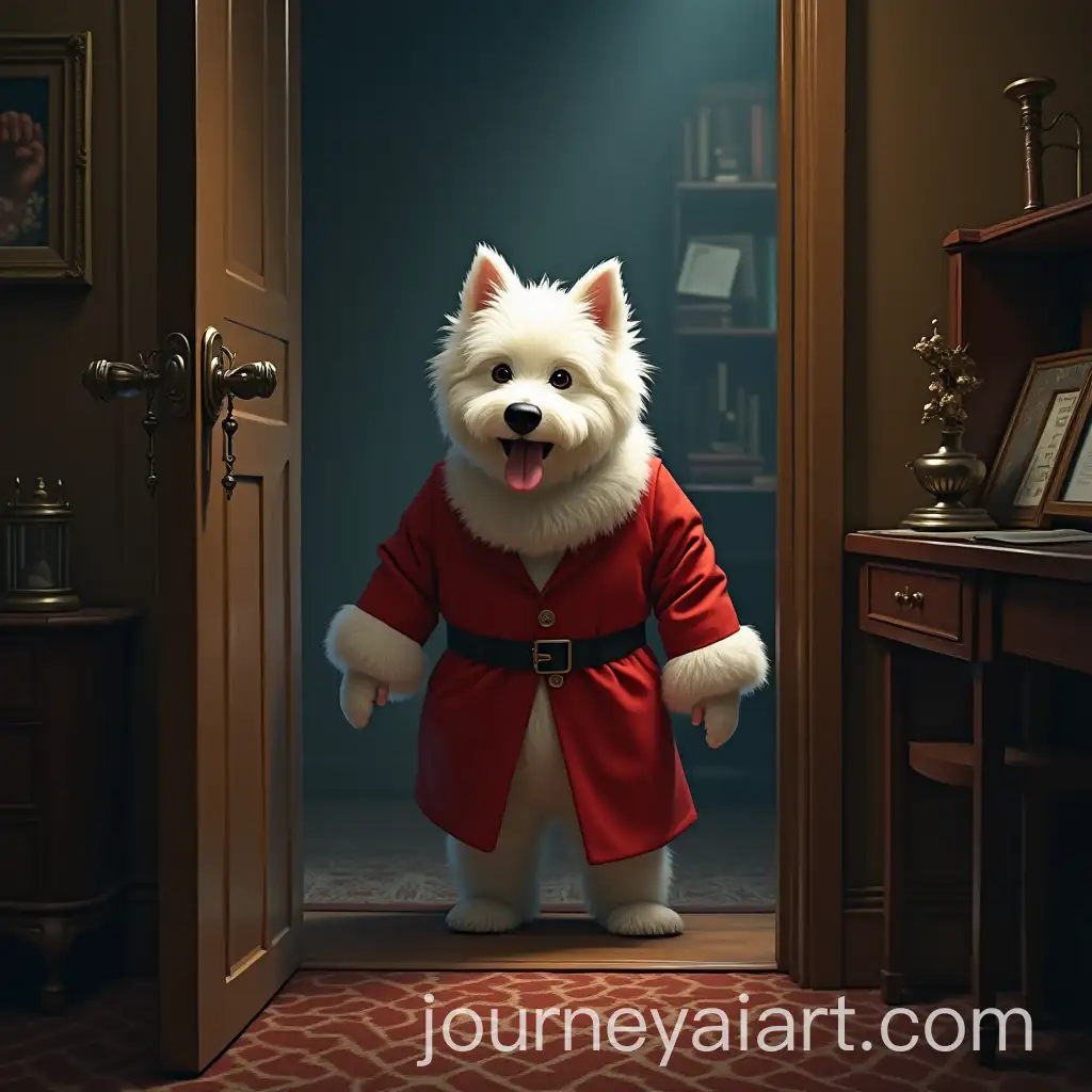 Fluffy-White-Dog-as-Scrooge-Leaving-His-Office