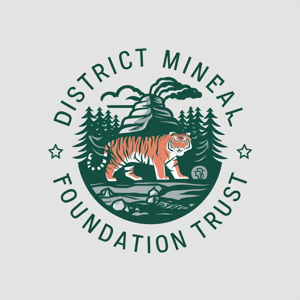 LOGO Design For District Mineral Foundation Trust Tiger Mines and Forest Theme on Clear Background