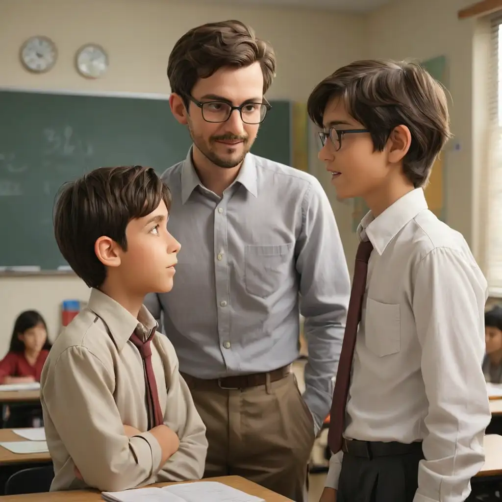 Teacher-and-Student-Discussing-in-Classroom