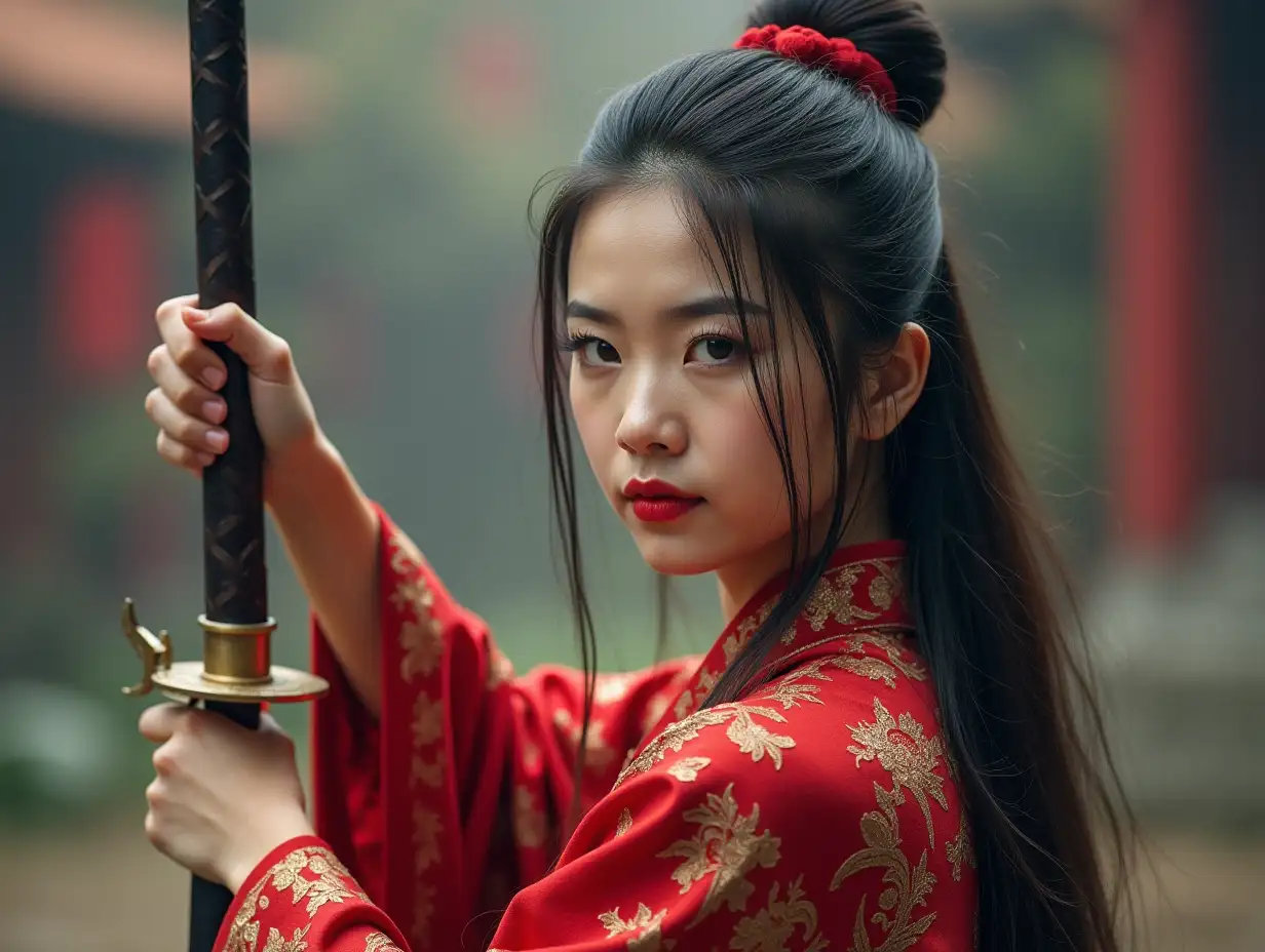 China woman warrior holding a sword