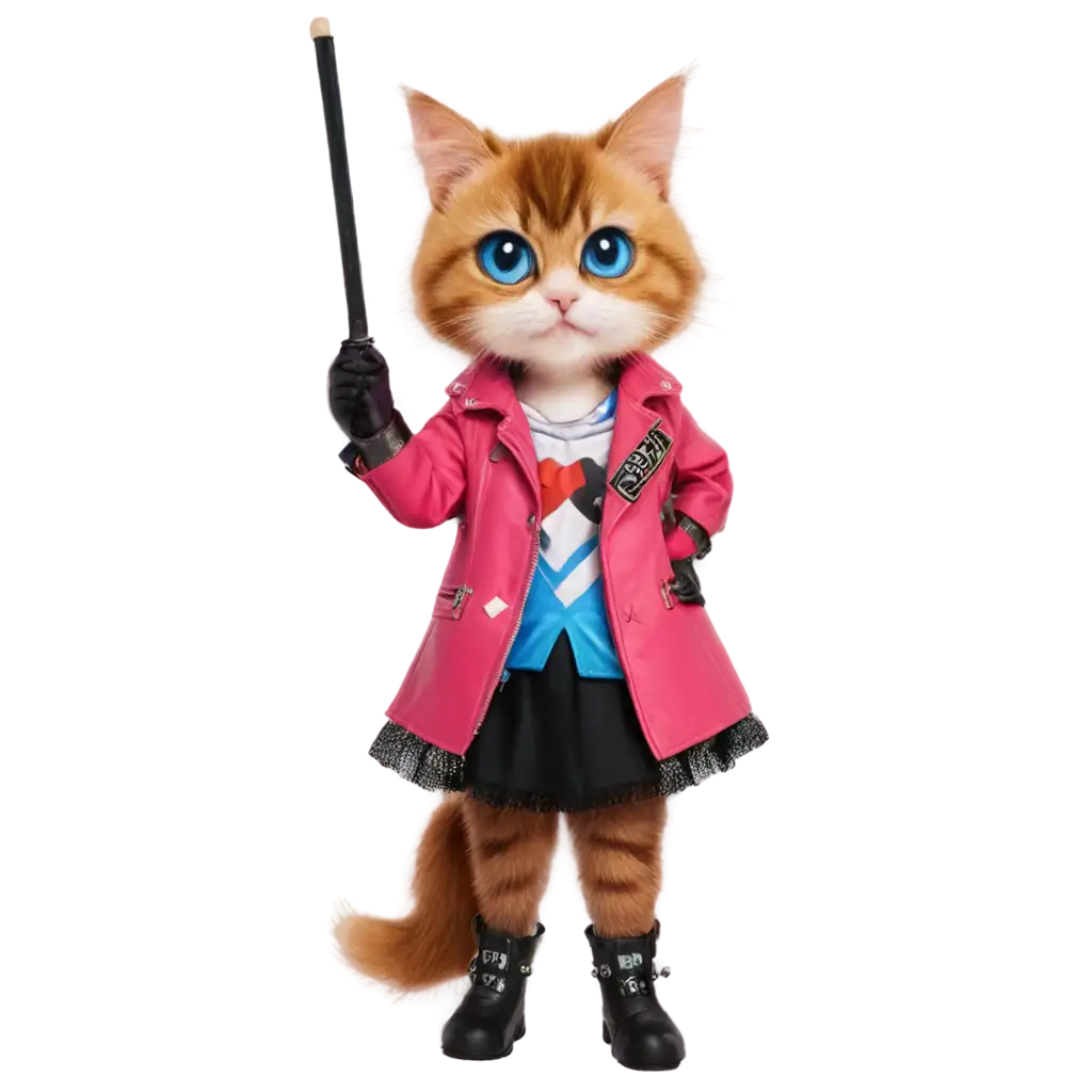 Tabby-Cat-with-Harley-QuinnInspired-Look-Playful-Rebellious-PNG-Image