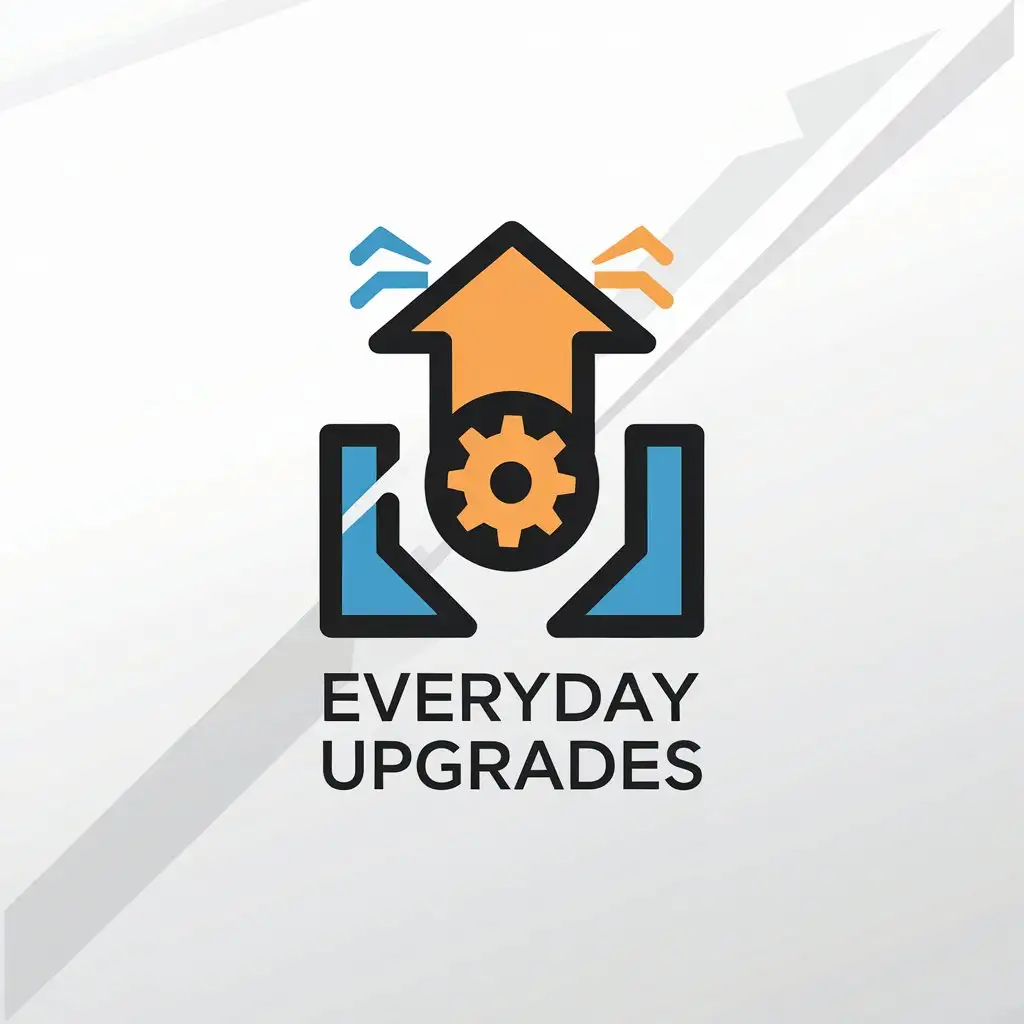 LOGO Design for Everyday Upgrades Up Arrow Cog and Cutesy Style with Clear Background