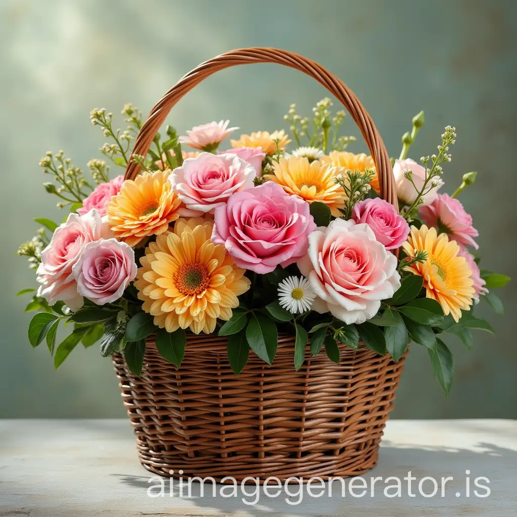 ColorAI-Art-Prompt-Expansionful-Basket-of-Fresh-Flowers-on-a-Wooden-Table