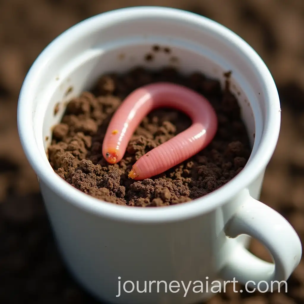Two-Pink-Earthworms-in-White-Cup-with-Brown-Mud