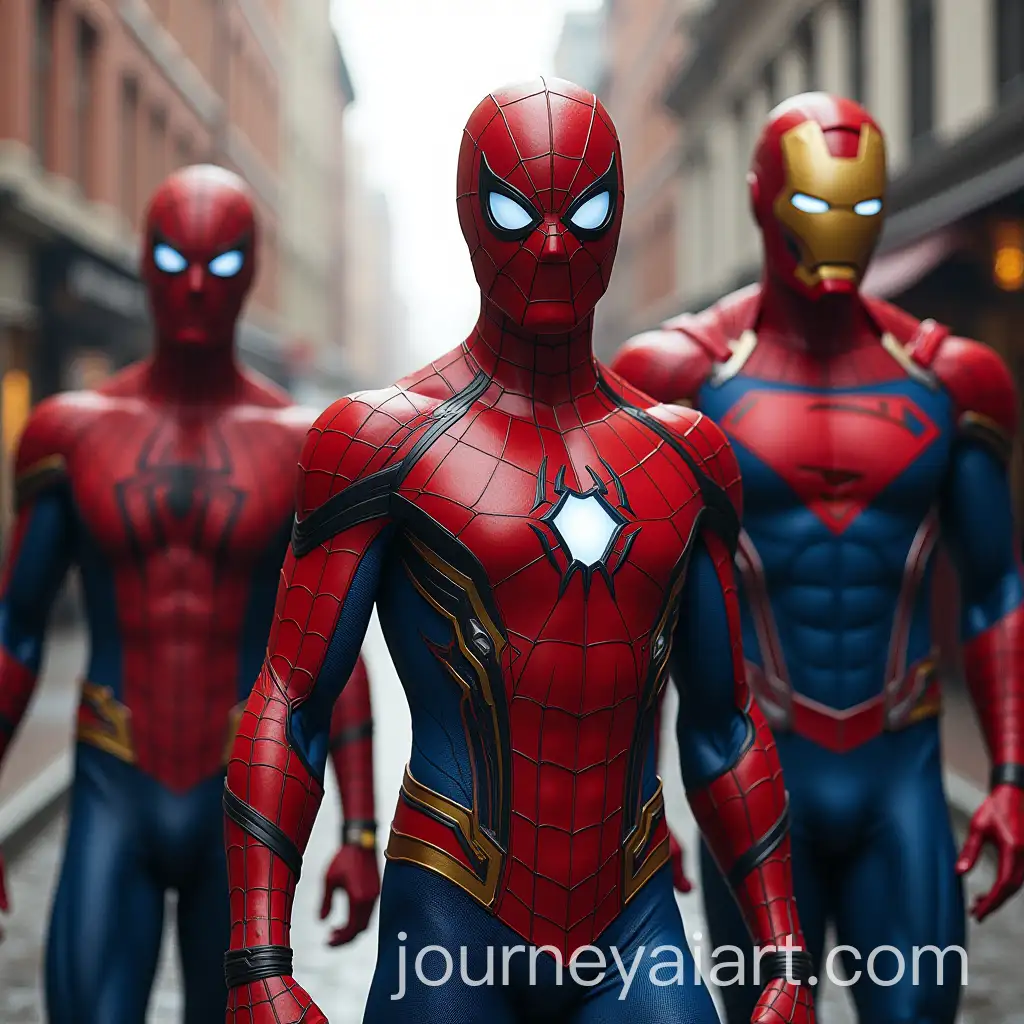 Superheroes-SpiderMan-Iron-Man-and-Superman-Posed-Together-in-Action