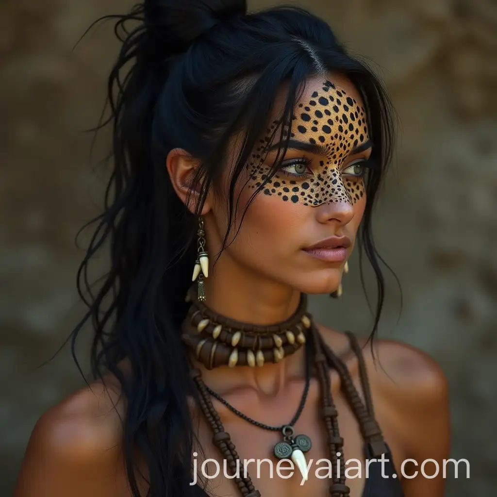 Woman-with-Leopard-Mask-and-Primitive-Animal-Hide-Clothing