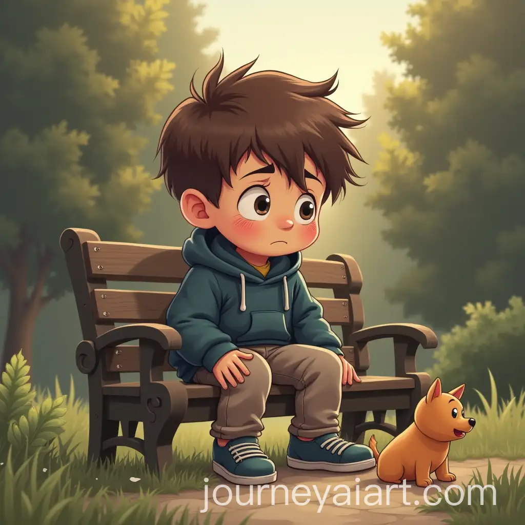Sad-Little-Boy-Searching-for-Lost-Toy-on-a-Park-Bench