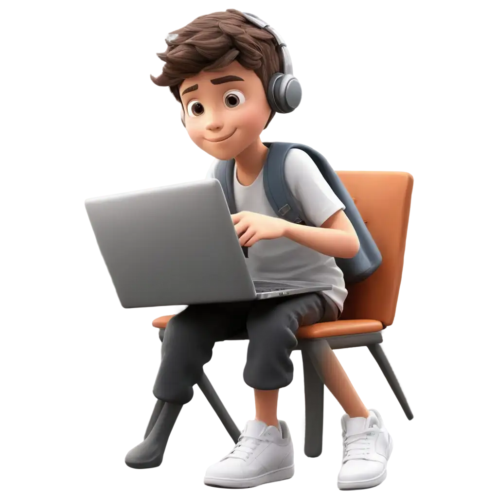 3D realistic boy using laptop