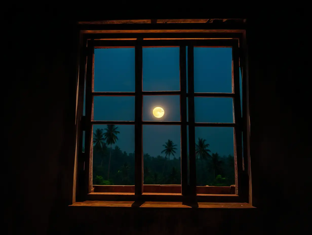 Moonlit Night View from Kerala Old House Window