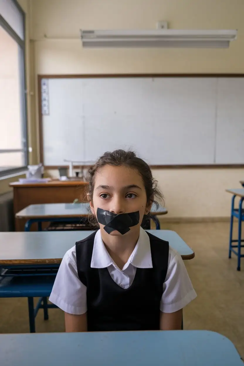 Funny-Girl-in-School-Class-with-Black-Tape-Fashion-Style