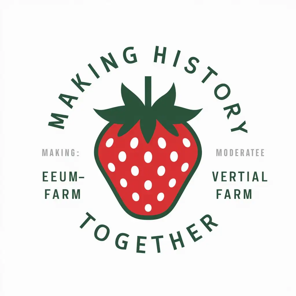 a vector logo design,with the text "Making history together", main symbol:Strawberries. EEumFarm vertical farm. Young people, partnership,Moderate,be used in agriculture industry,clear background