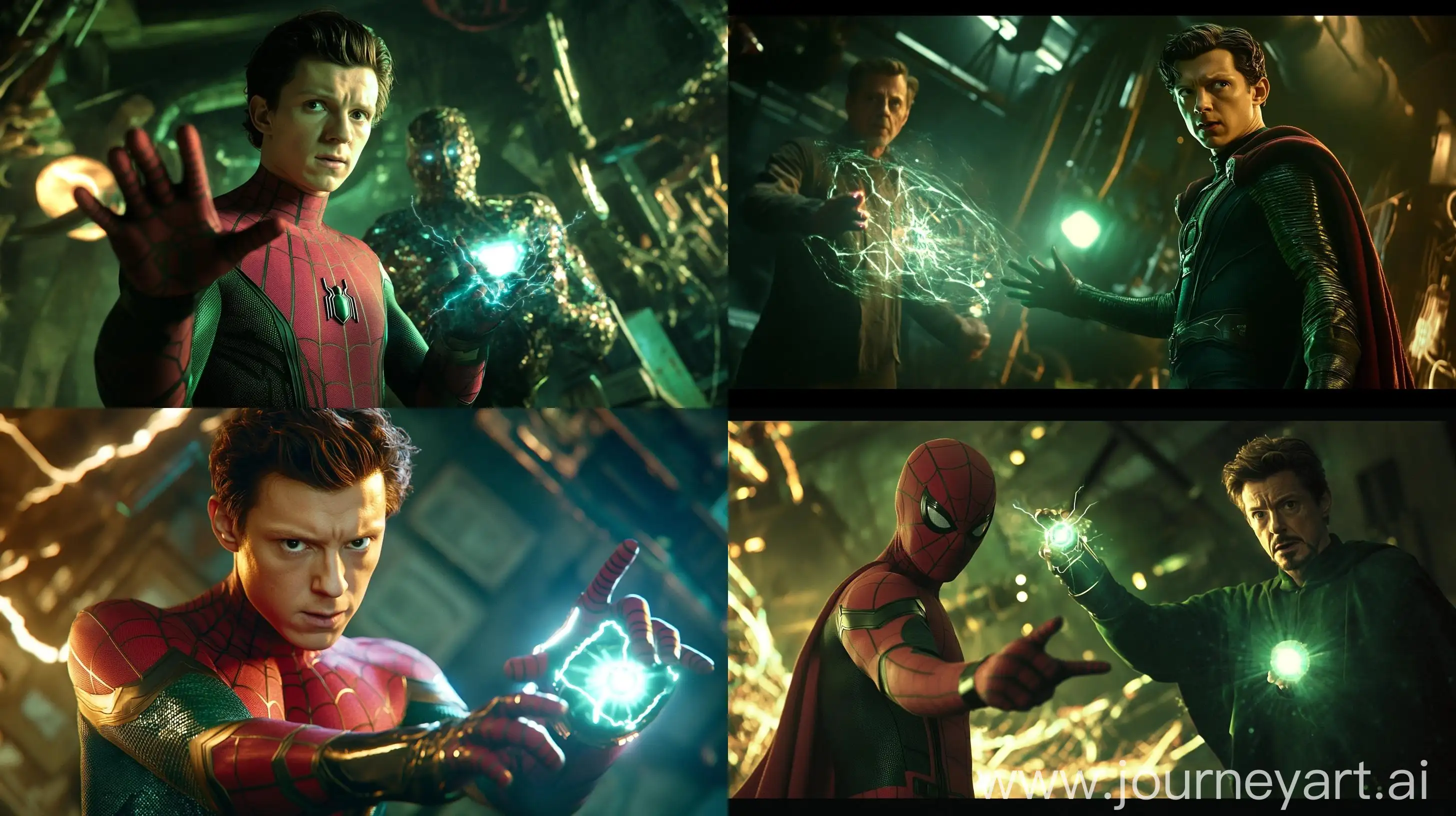 Tom-Holland-as-Spiderman-and-Tony-Stark-as-Dr-Doom-in-Futuristic-Avengers-Lab