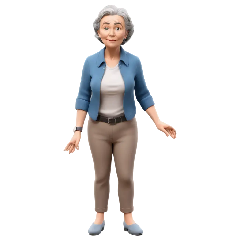 PNG-3D-Model-Image-of-Elderly-Woman-Kind-Expression-with-Gray-Hair