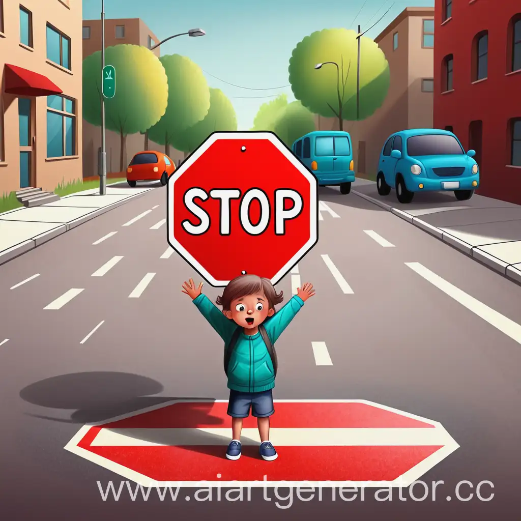 Child-Wants-to-Cross-Road-at-Stop-Sign