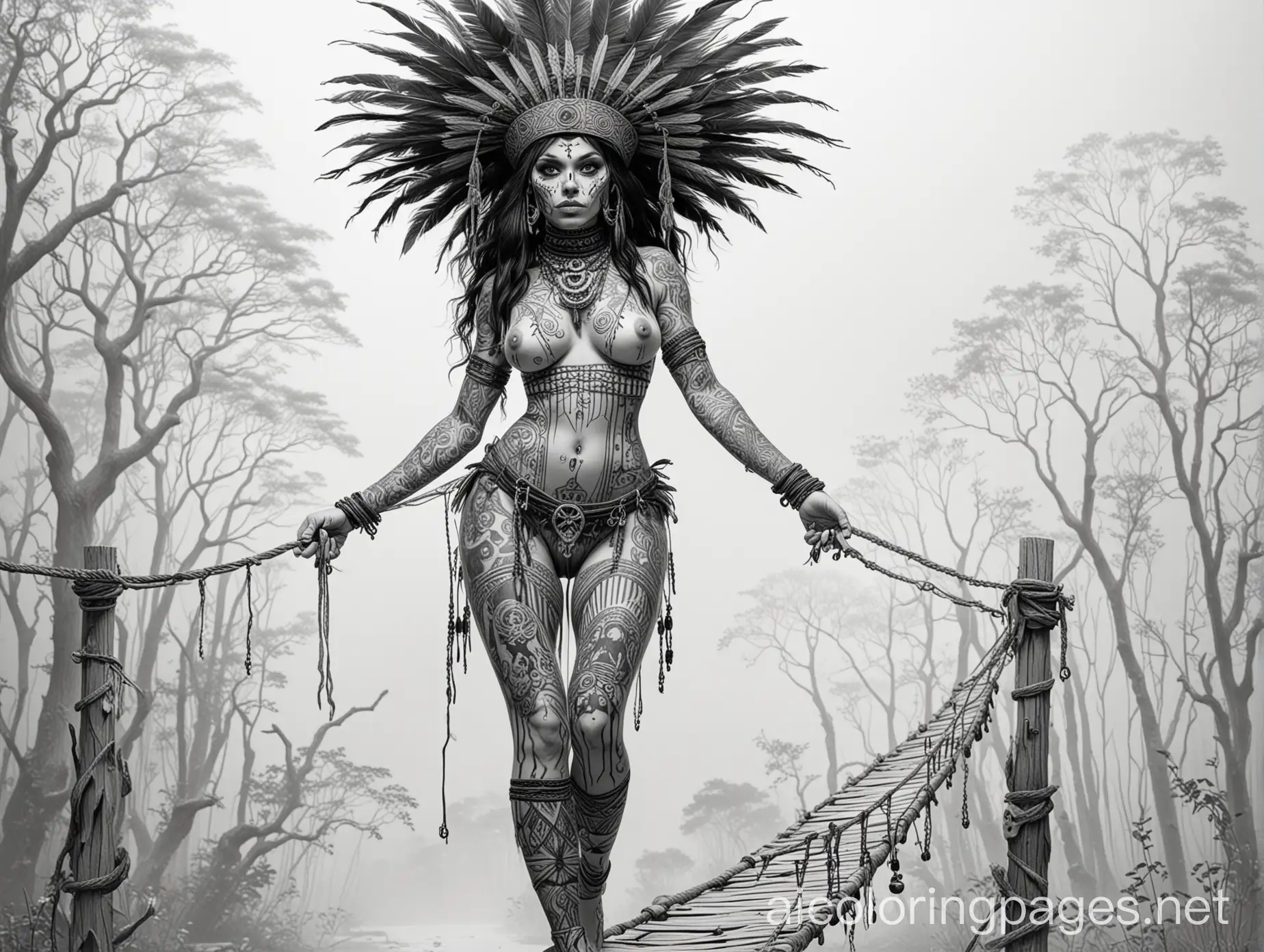 Voluptuous-Tribal-Female-Voodoo-Witch-Walking-on-Rope-Bridge