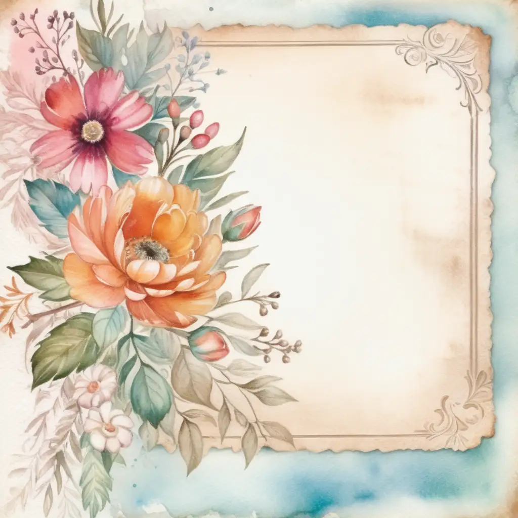 Vintage Watercolor Floral Scrapbook Page with White Space for Writing