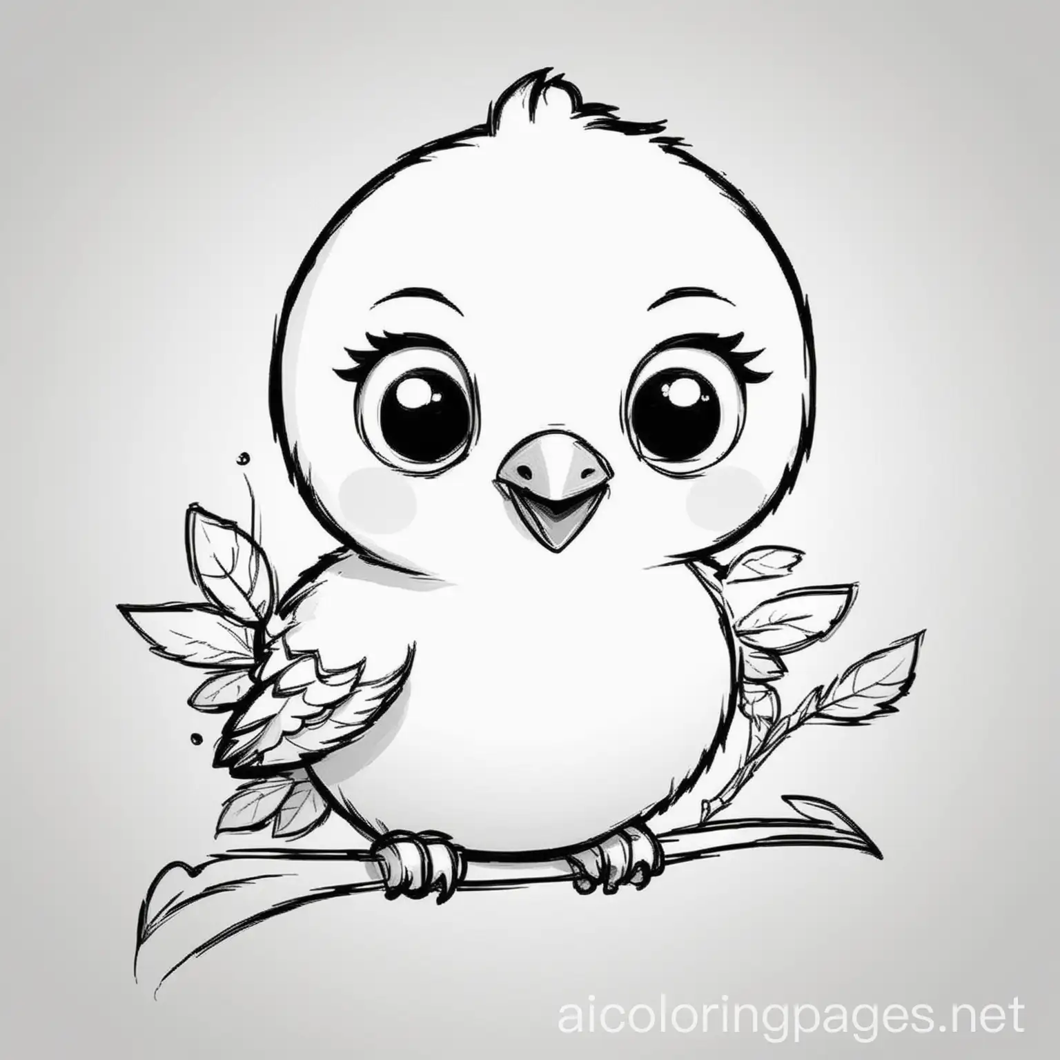 Baby-Girl-and-Bird-Coloring-Page-Simple-Line-Art-on-White-Background