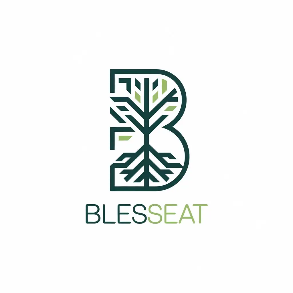 a vector logo design,with the text "BlessEat", main symbol:Create a nature-inspired logo for 'BlessEat,' using a bold, contemporary sans-serif font. Integrate a simplified Tree of Life into the design, either as part of the letter 'B' or as an accent element. The Tree of Life should be abstract, with geometric branches and roots, symbolizing balance and well-being. The color scheme should feature dark green and light green, highlighting the connection to natural, healthy products.,Minimalistic,clear background