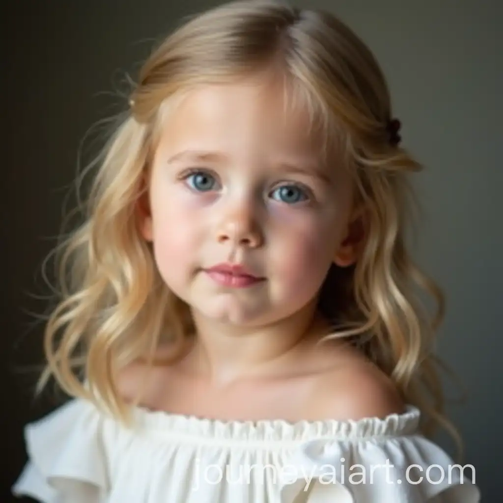 Blonde-SevenYearOld-Girl-in-White-OfftheShoulder-Dress-Portrait