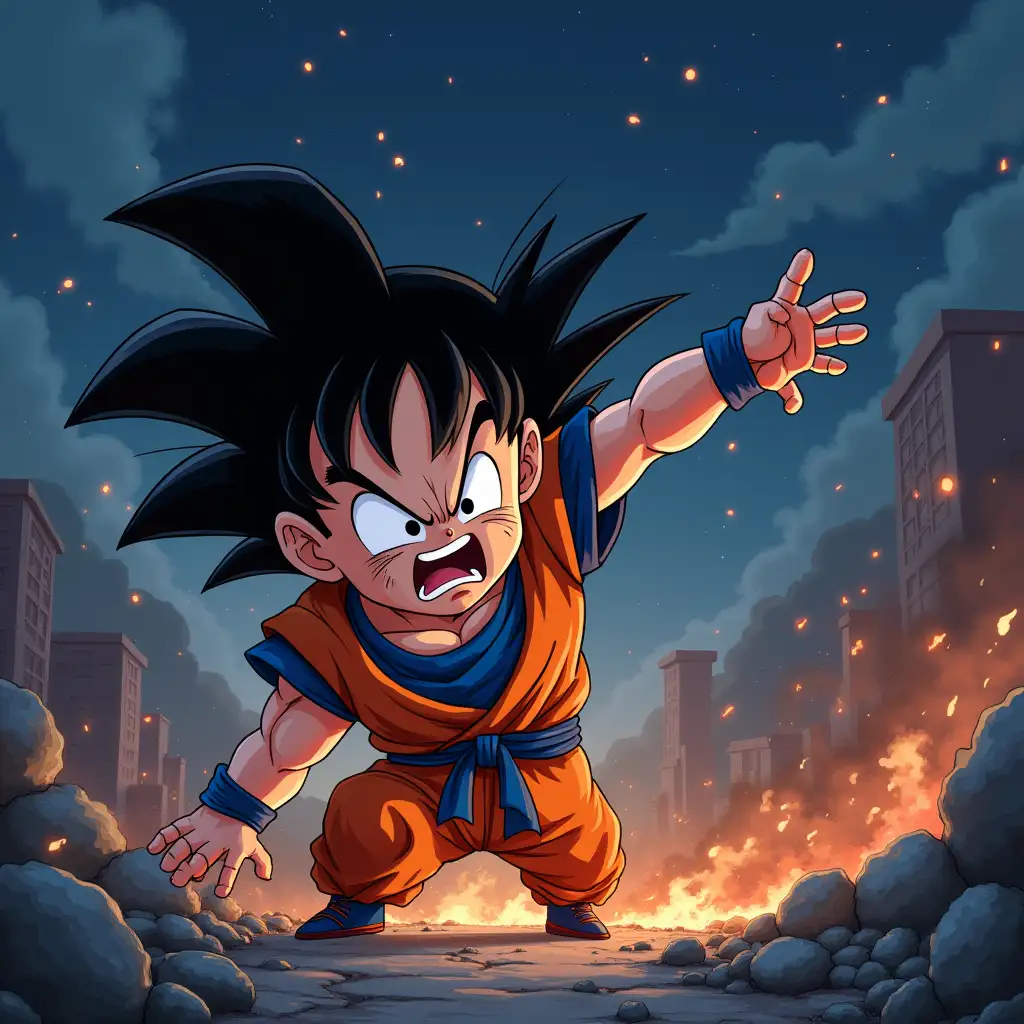 Goku-Struggling-Against-Adversity-in-a-Nighttime-Destruction-Scene