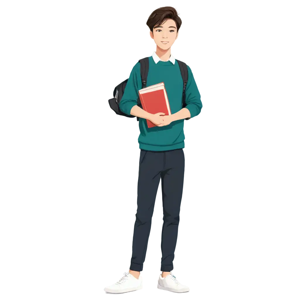 HighQuality-PNG-Illustration-of-a-Focused-Korean-Student-with-an-English-Grammar-Book