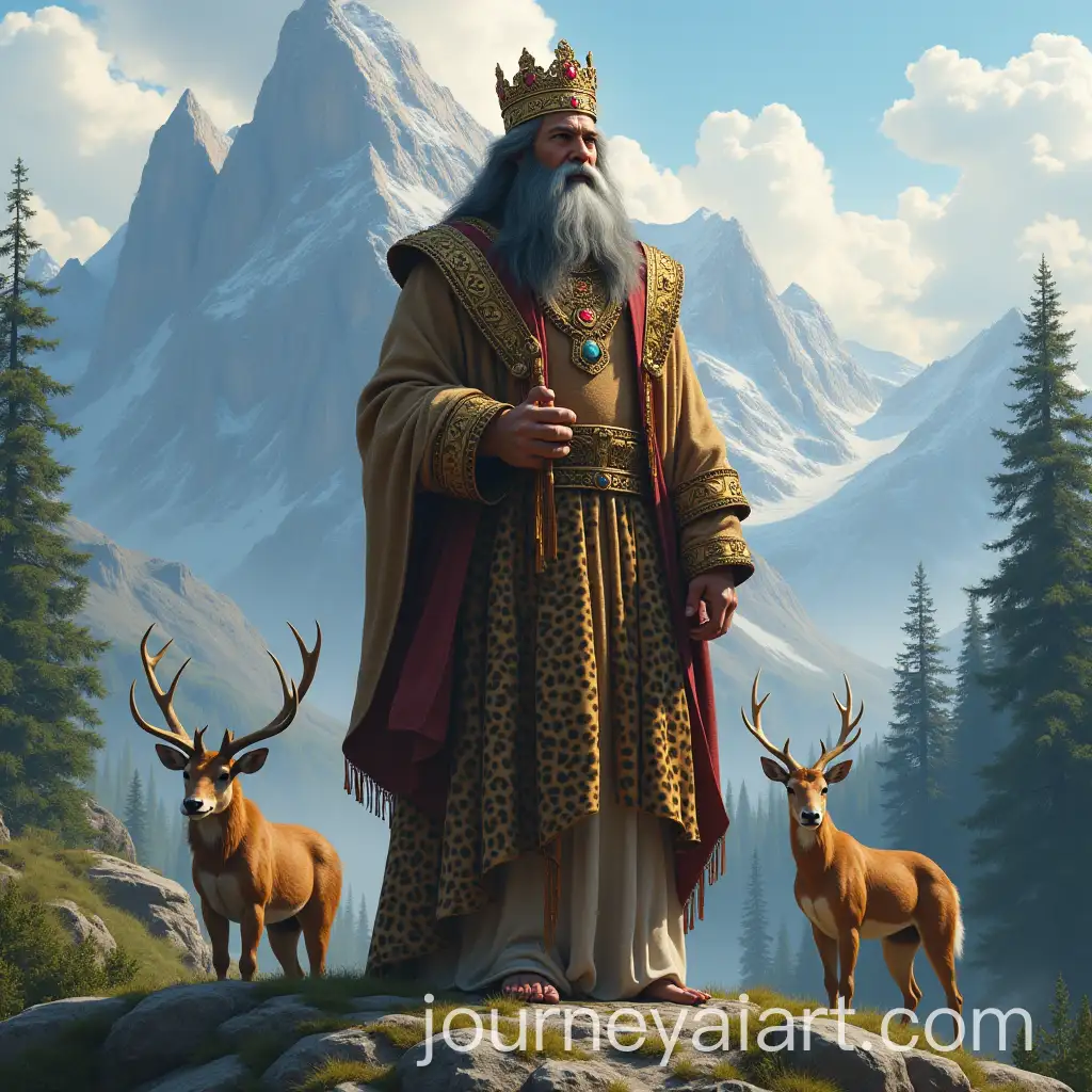 Regal-King-Keyumars-with-Ruby-and-Diamond-Crown-on-Mountain