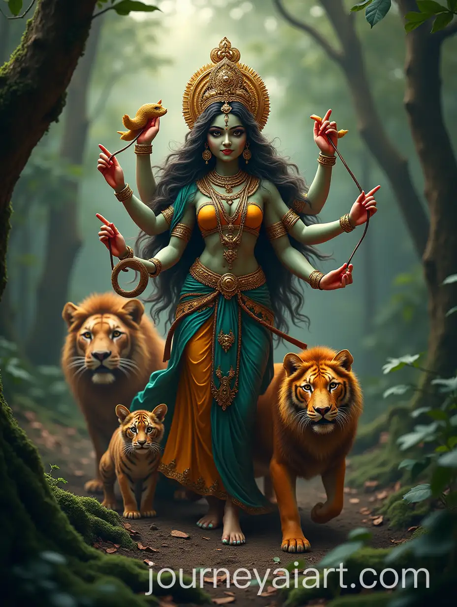 Durga-Devi-as-a-Nature-Deity-Surrounded-by-Animals-in-the-Forest