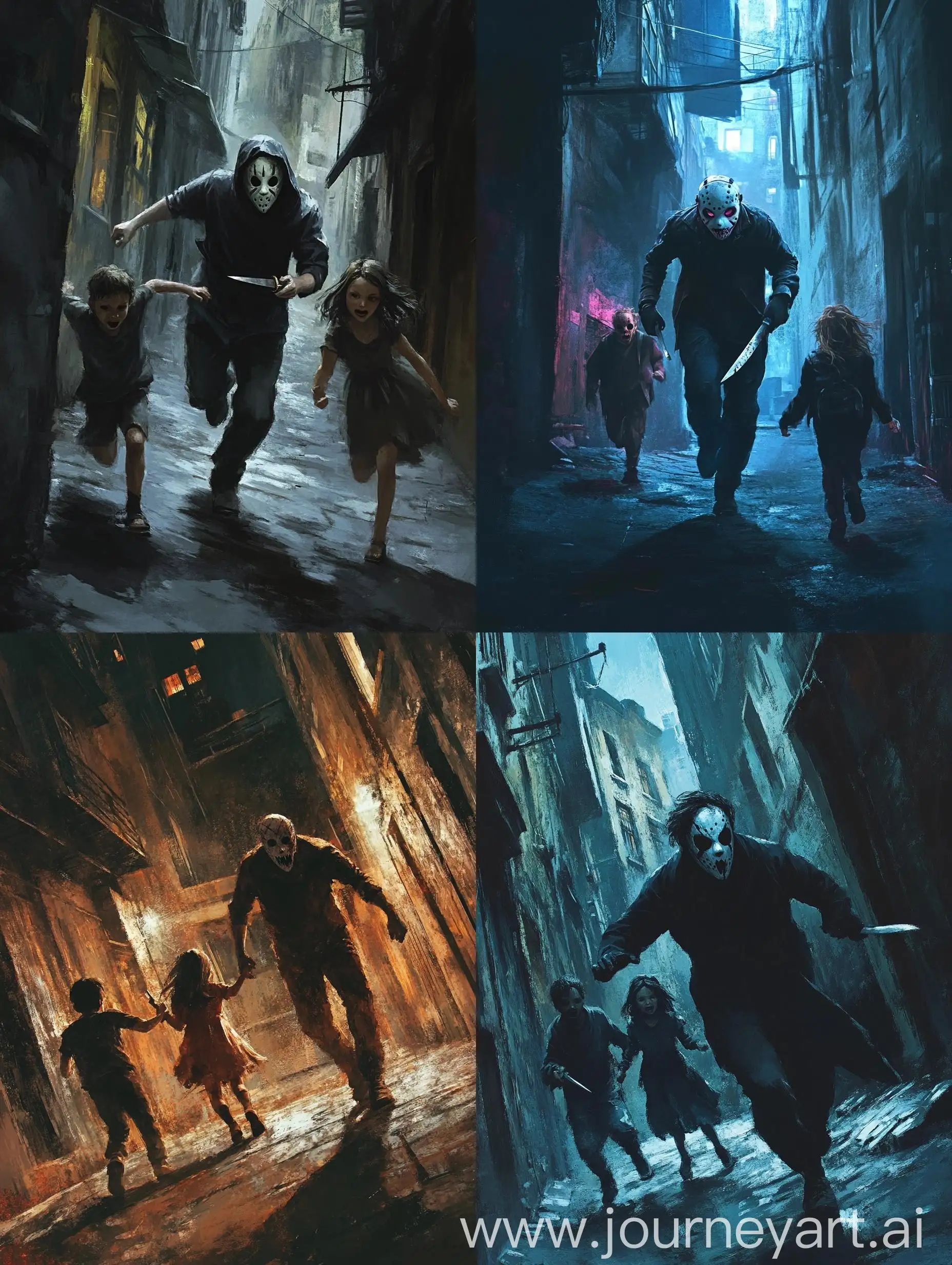 Man-with-Mask-Chasing-Children-in-Dark-Alley