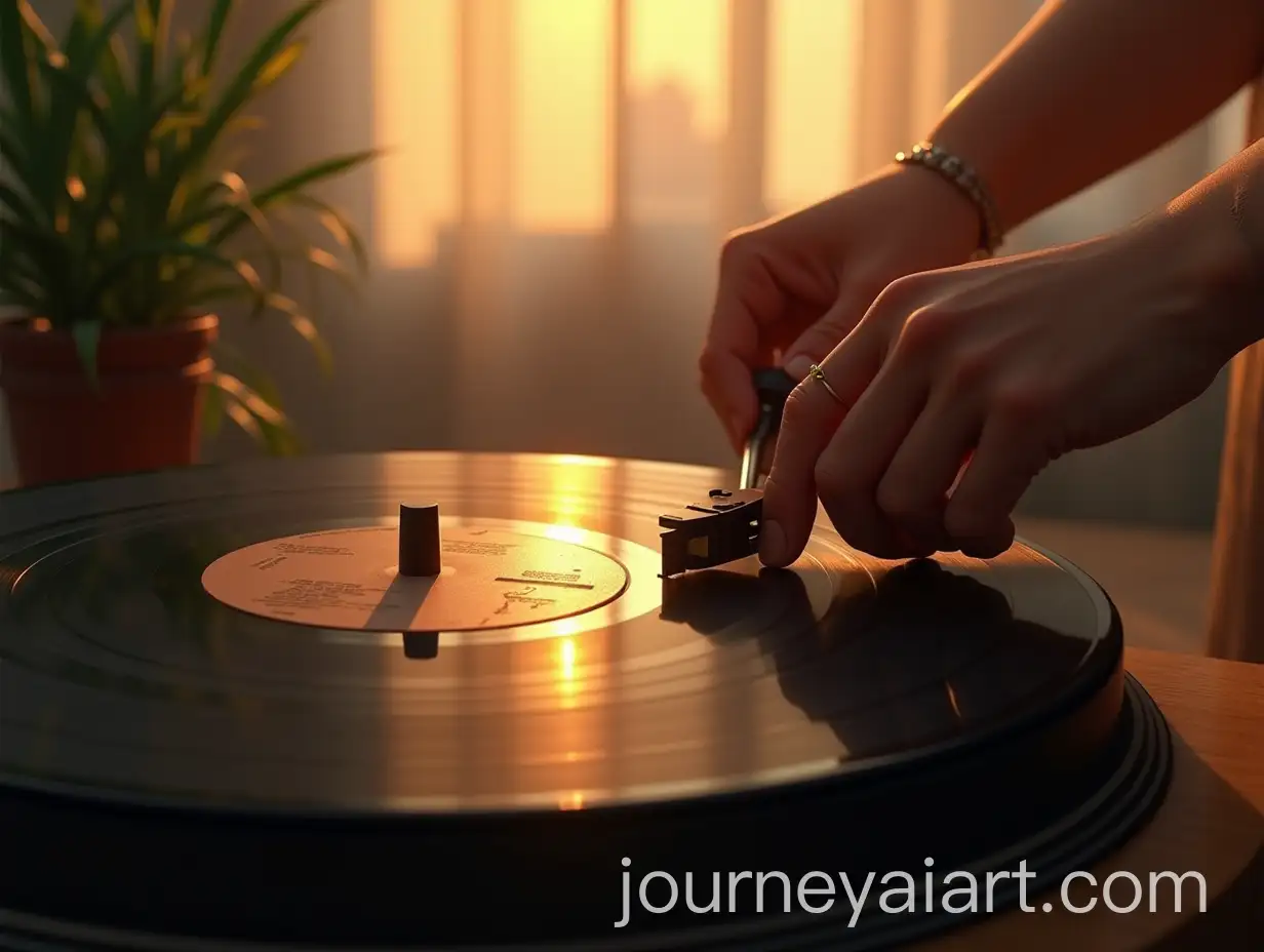 Vintage-Vinyl-Record-Spinning-on-a-Turntable-with-Warm-Light-and-Nostalgic-Atmosphere