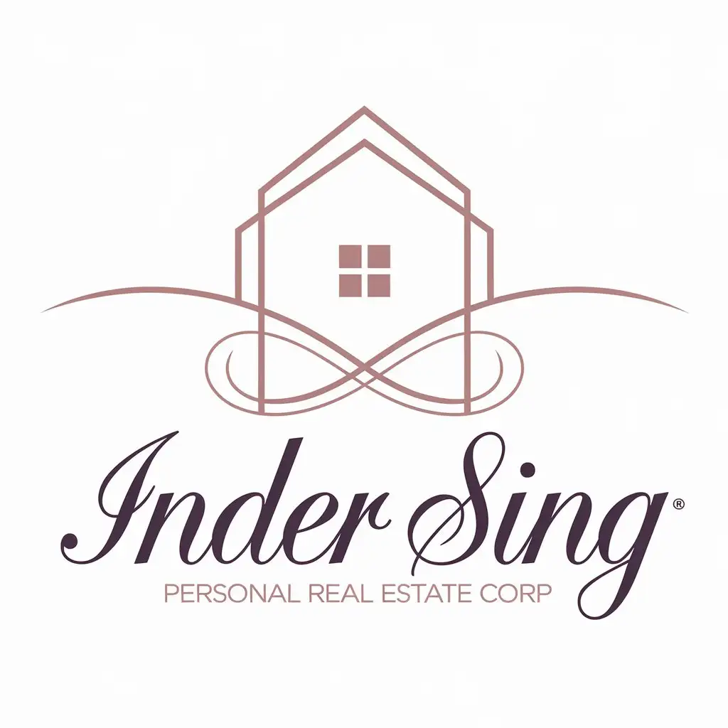 LOGO Design for Inder Sing Feminine Geometric House Shape with Cursive Text and Light Font for Real Estate