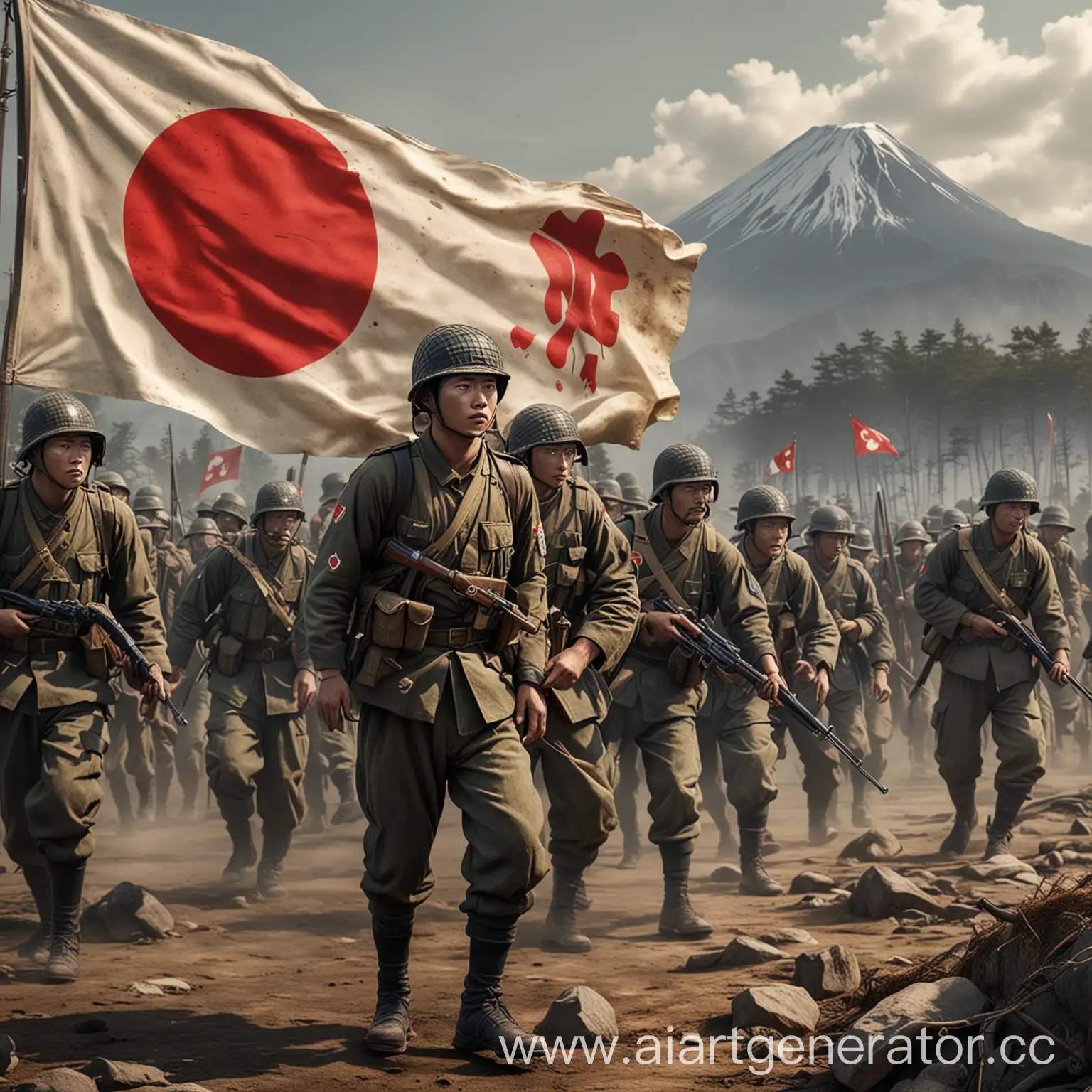 Japanese-Soldiers-in-Combat-with-Empire-of-Japan-Flag-in-Background