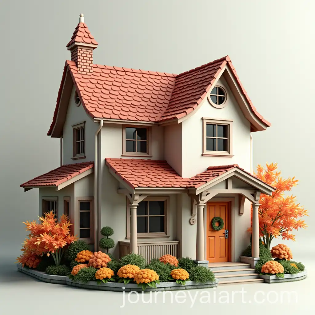 Colorful-3D-OldFashioned-House-with-Flowers