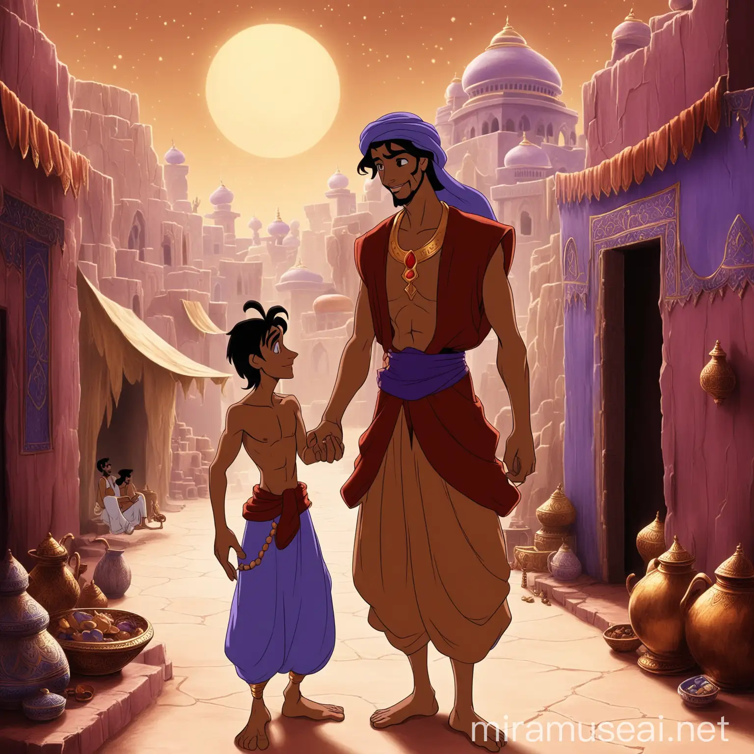 Aladdin and His Uncle Meeting in a Distant Land