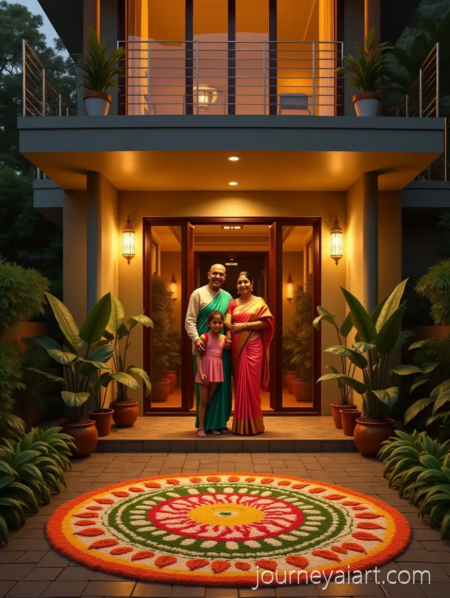 Modern-Luxurious-IndianLuxurious-Indian-Home-Onam-Home-Decorated-for-Onam-with-Traditional-Pookalam-and-Family-in-Festive-Attire