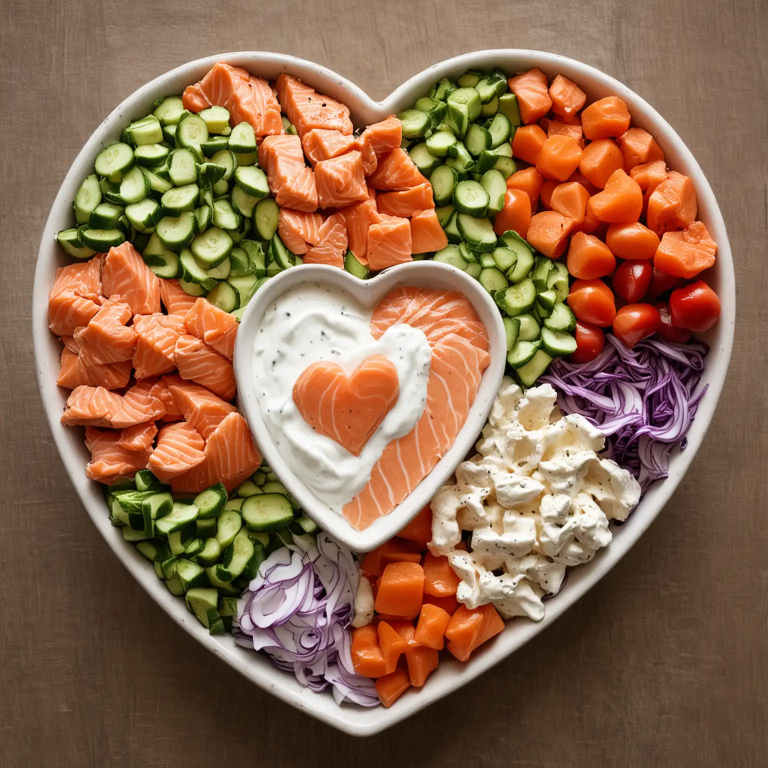 Heart-Shaped-Dish-with-Salmon-Vegetables-and-Yogurt-Dips