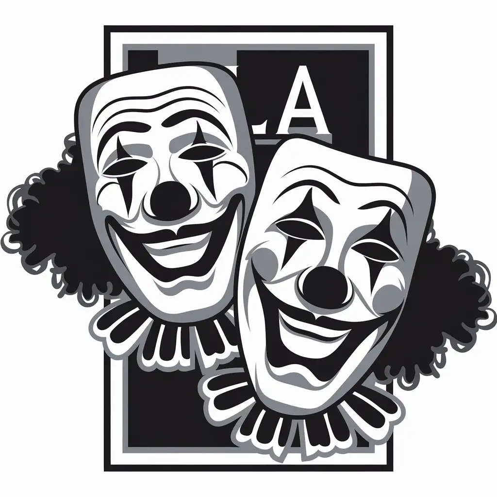 LOGO Design for LA Black White Comedy and Tragedy Masks with Cholo Clown Makeup Theme