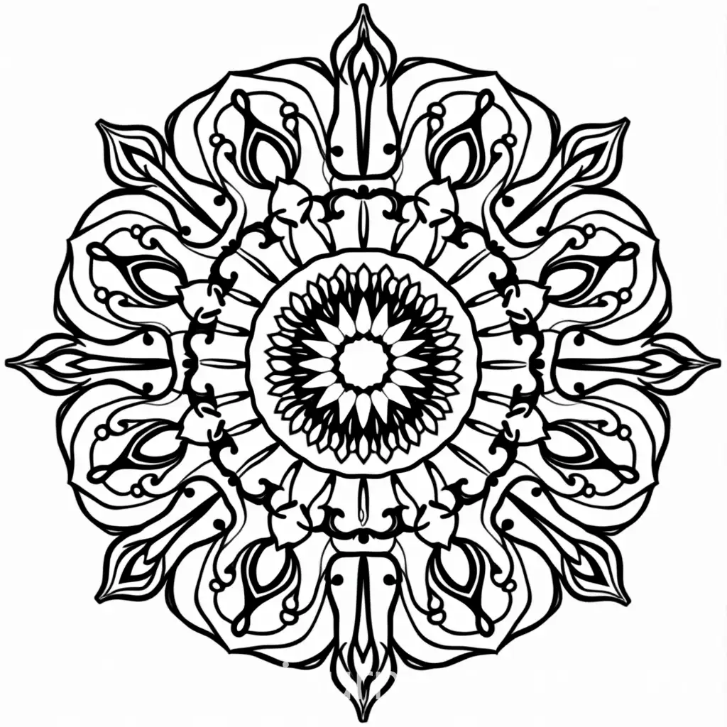 Symmetrical-Floral-Mandala-Coloring-Page-with-Bold-Black-Outlines