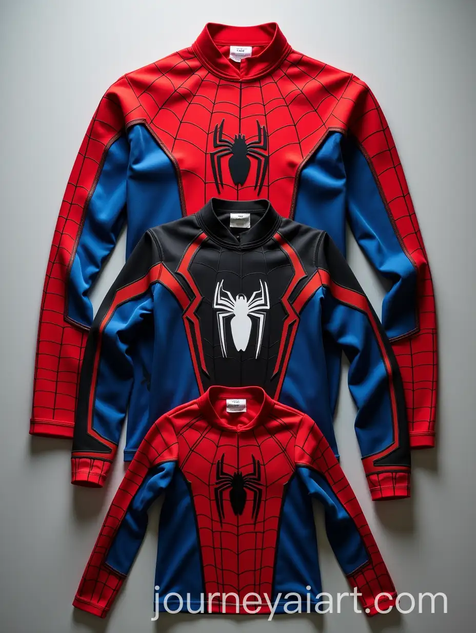 Flat-Lay-ofAI-Image-Prompt-Expansion-Three-SpiderMan-Costumes-in-Classic-and-Modern-Designs