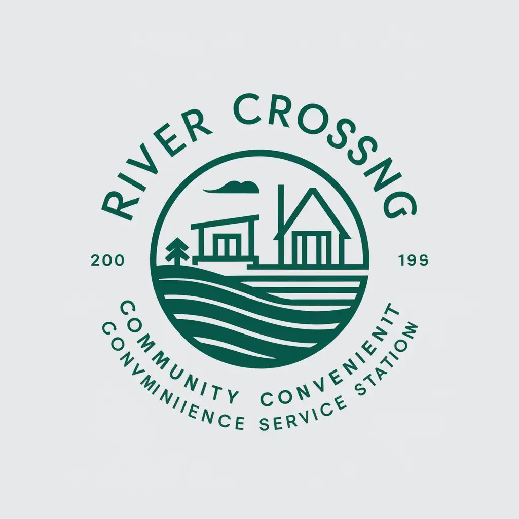 a vector logo design,with the text "river crossing community convenience service station", main symbol:River, convenient, service station,Minimalistic,be used in Nonprofit industry,clear background