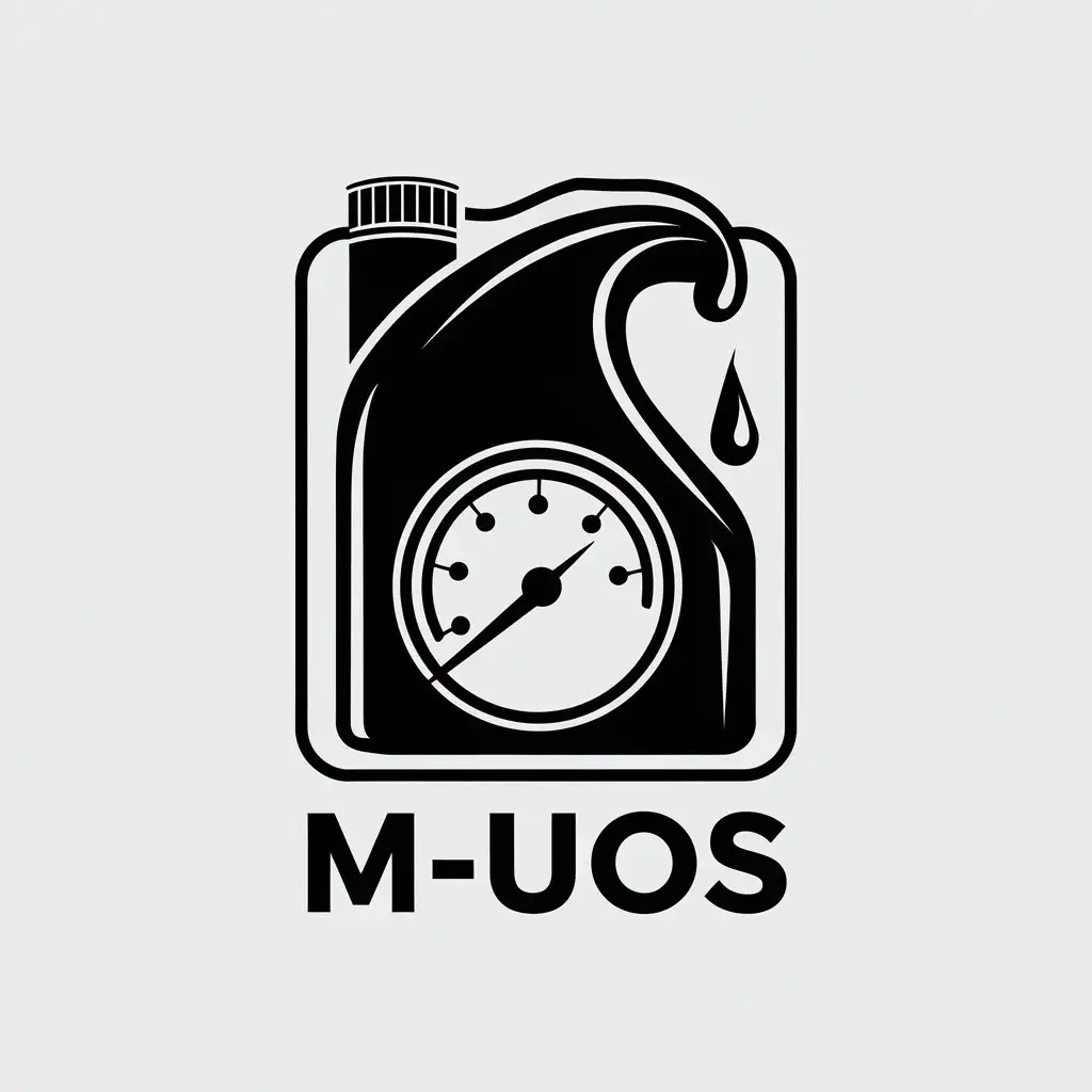 a vector logo design,with the text "M-UOS", main symbol:Engineoil,lubricant,tinpacking,speed,formotorbike,Minimalistic,be used in Automotive industry,clear background