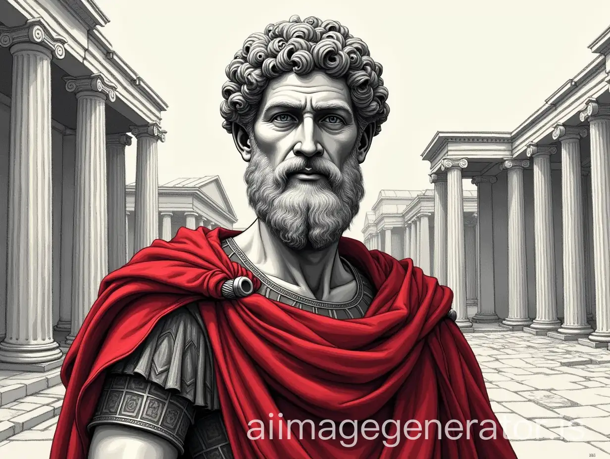 Emperor-Marcus-Aurelius-in-Front-of-Ancient-Roman-Columns-and-Buildings