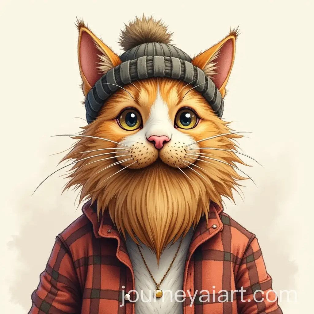 Hipster-Cat-Illustration-with-Bushy-Beard-and-Mustache-in-Pastel-Art-Style