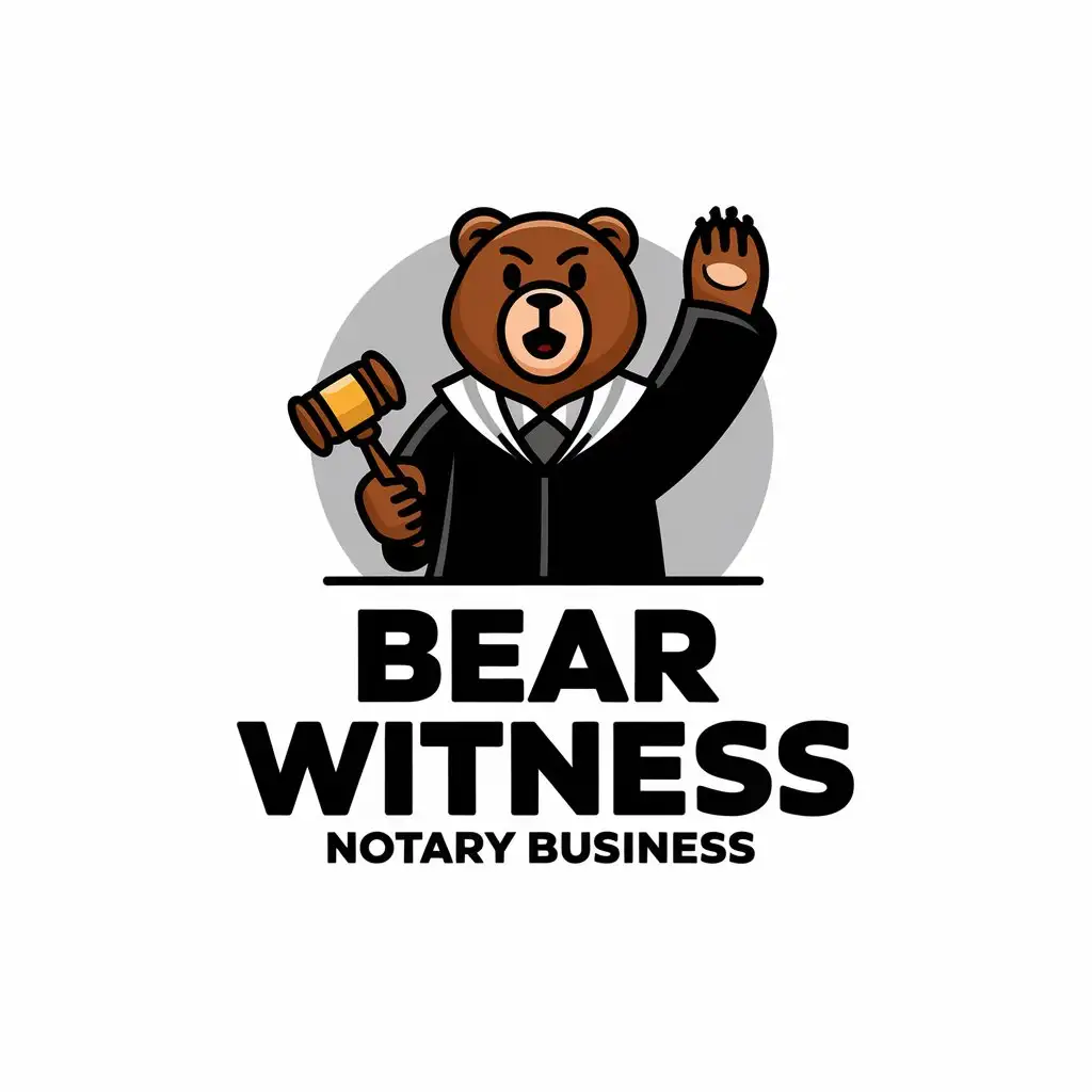 LOGO Design for Bear Witness Notary Business Monochrome Bear with Raised Paw in Cartoon Style