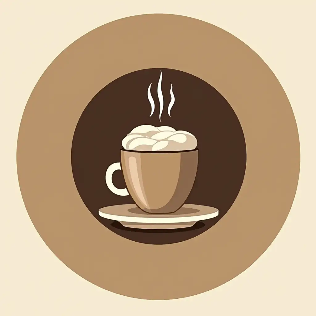 generate a high-quality image, minimalism, coffee shop logo, modern, realism, high quality, creation for freelance, bun + cup of coffee, modern, popular, promotional, attractive background and design, design in a circle, unique, attractive design, unusual, not just a mug, more unusual