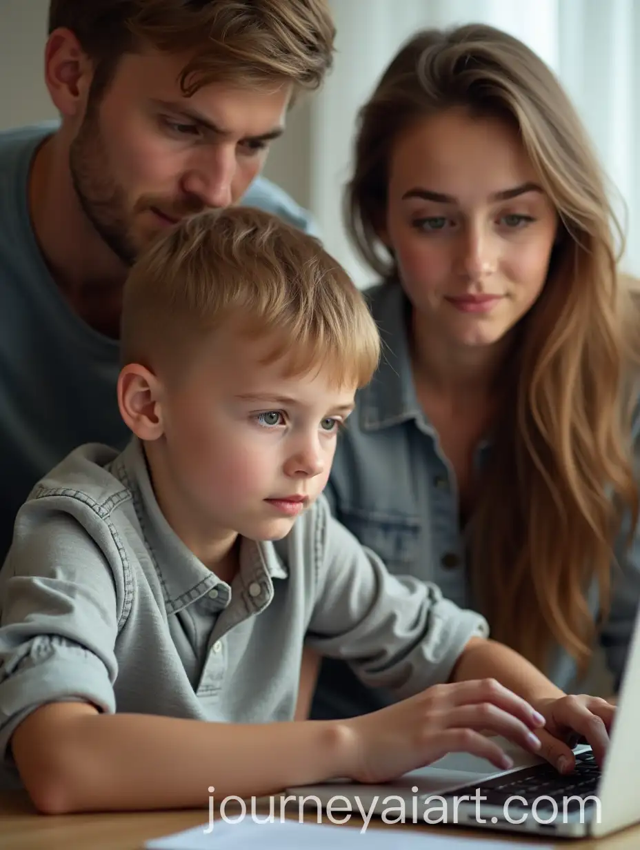 Slavic-Child-Showing-Laptop-Screen-to-Parents-in-Modern-Home-Setting