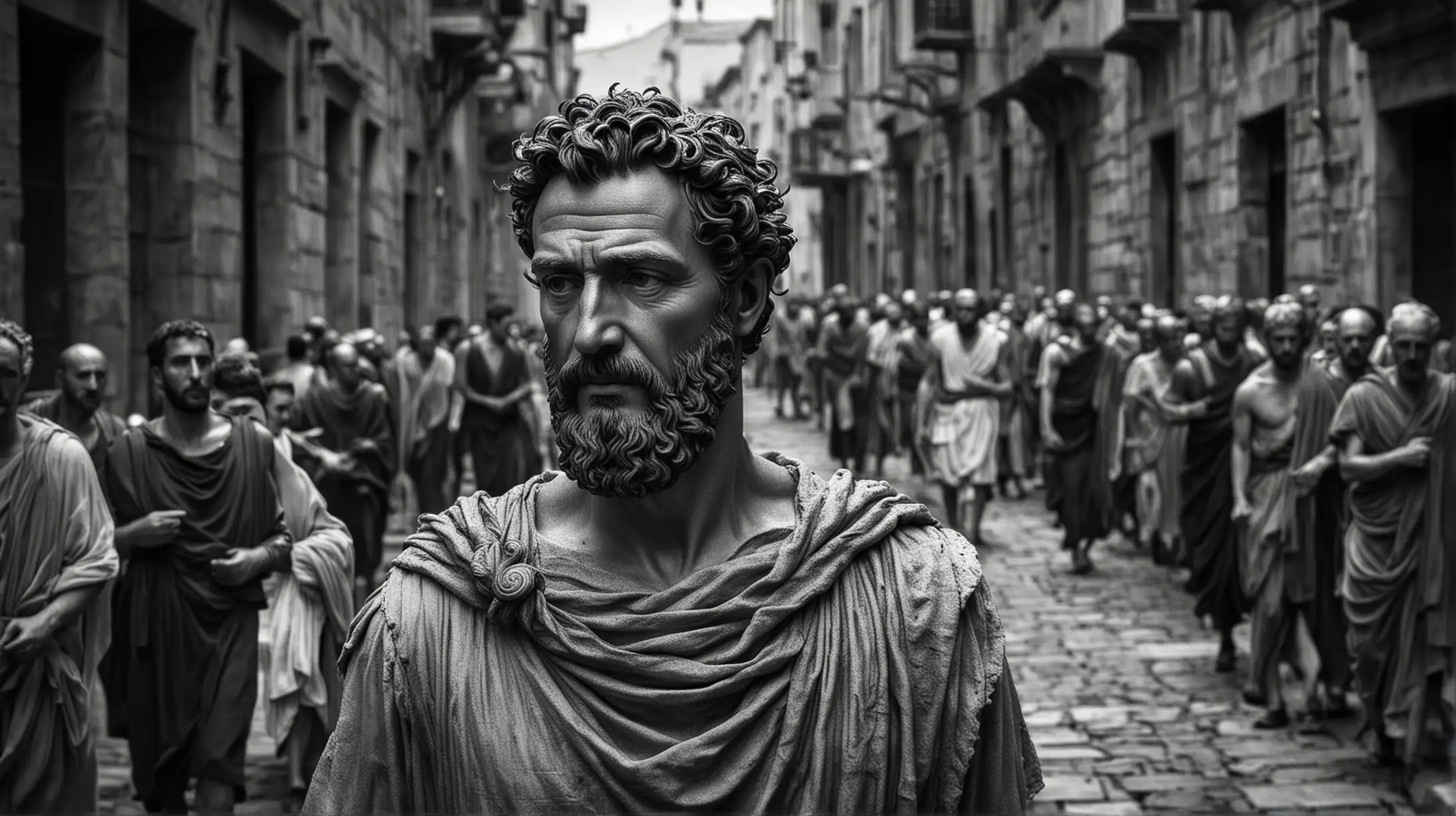 Philosopher Man Walking Through Ancient Greek or Roman Street Scene